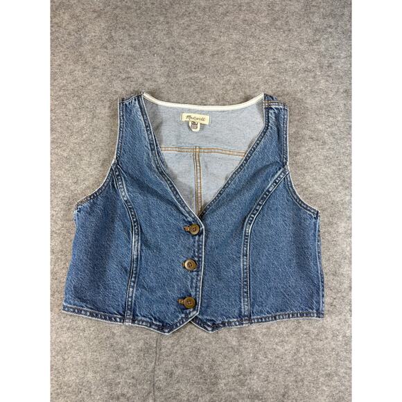 Madewell Jackets & Blazers - Madewell Jean Vest Womens Size 8 Blue Denim V-Neck Cropped Jacket Y2K Grunge